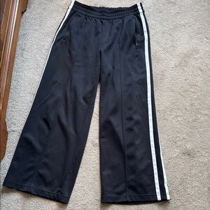 Athleta Black Wide-Leg Joggers with White Stripes